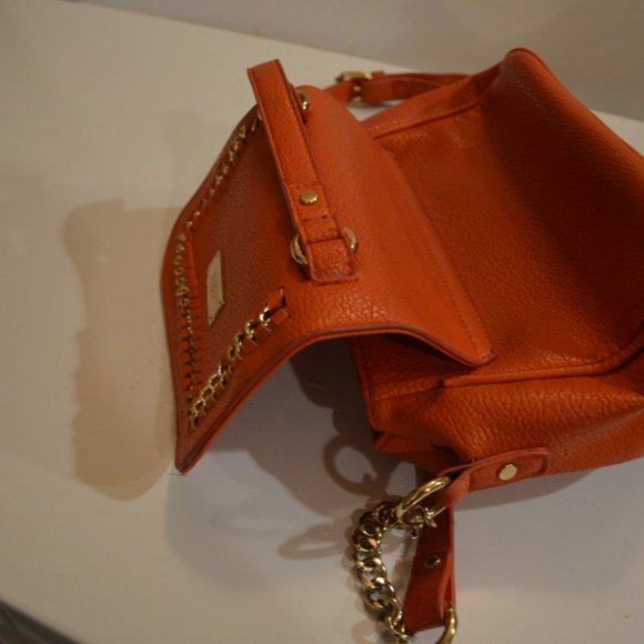 BCBG Paris Orange Gold Shoulder Crossbody Purse Small Soft Faux Leather 10.5'x8' - Picture 4 of 8